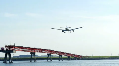 High contrast rear view variation of a modern jet descending to touchdown. Stock Footage 61780258