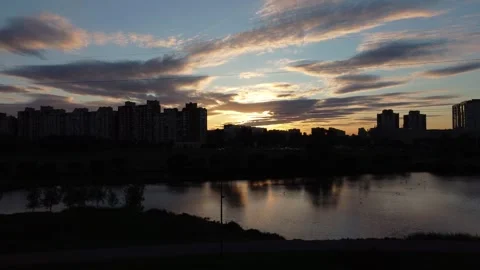 High contrast sunset drone shot Stockbeeldmateriaal 248872161