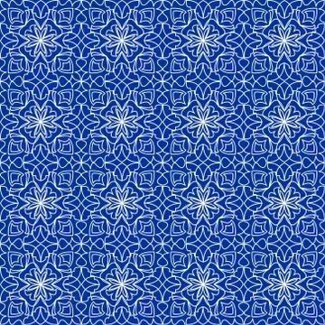 High contrasting seamless background tile with filigree white ornament on blue Stock Illustration