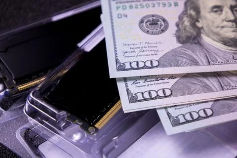 High-cost computer memory concept with money Stock Photos