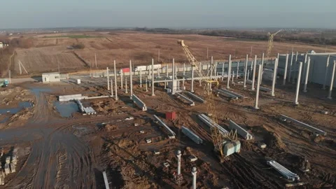 High crane works on building site with a house. Stock Footage 138078054