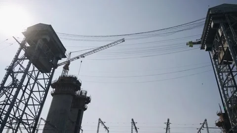 High cranes in the docks above the water Stock Footage 252204328
