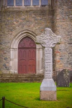 High Cross at Down Cathedral in Downpatrick Stock Photos