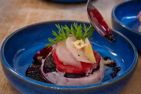 High cuisine cooking experince with chef in cook studio in Paris, fine vege.. Stock Photos