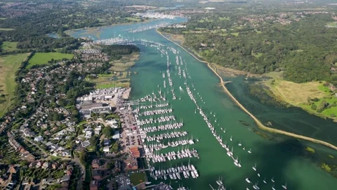 High decent over Hamble Marina Video stock 257904925