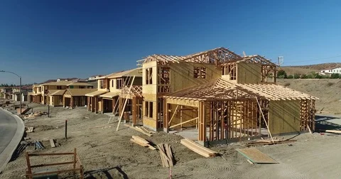 High Definition 4k Crane Up on New Home Construction Site. Stock Footage 81760892