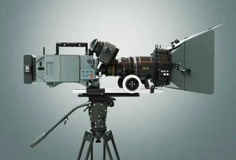 High definition cinema camera. Grey background. 3d rendering Illustrazione stock