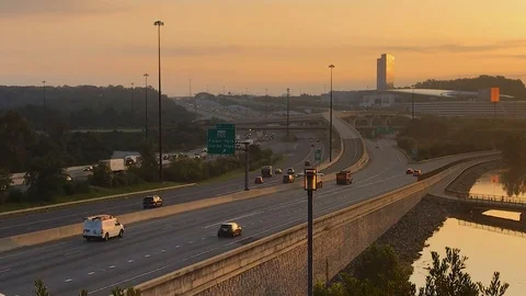 This High Definition footage is a time lapse of the morning commute over Stock Footage 98735304