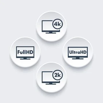 High Definition icons set, Full HD, Ultra HD, 2k, 4k video, vector illustrati Stock Illustration