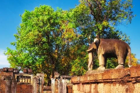 High-definition image showcasing a medieval sculpture of an elephant Stock Photos