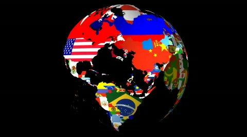 High Definition Loopable Spinning Globe with Countries Flags with Matt and Fill  Stock Footage
