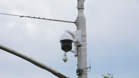 High Definition Rotating Public Surveillance CCTV Security Camera Stock Footage 155215271