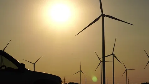High definition sequence of wind generators during the sunset  Stock Footage 121237884