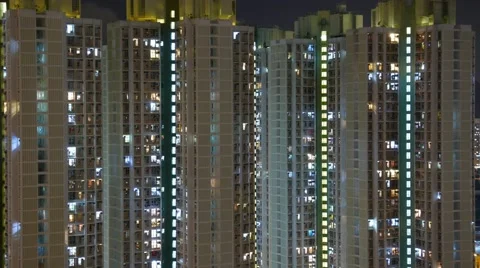 High density apartment block at night in Hong Kong , Time lapse Video stock 64956237