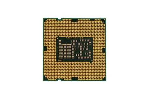 High density CPU underside grid with gold contact pins technology Stock Photos