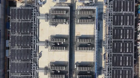 High-density data center infrastructure with power and cooling systems in Italy Stock Footage 347648375
