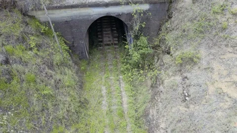 High Descent to train tracks and Tunnel Video stock 148187308