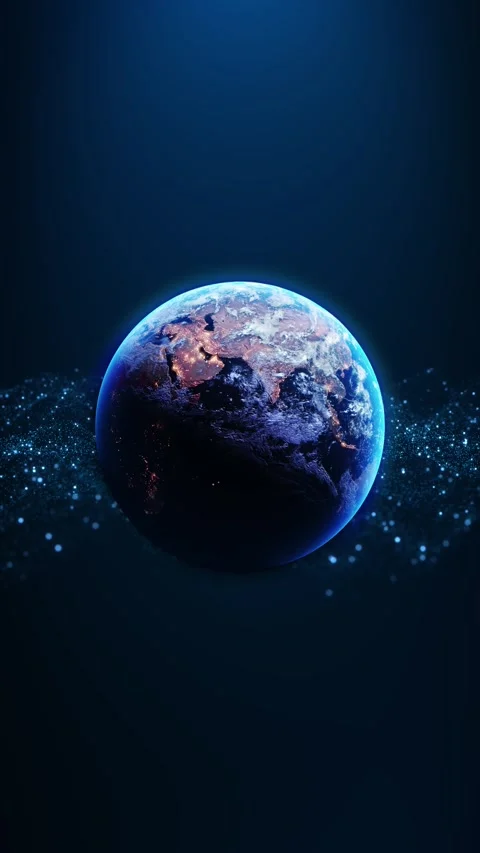 High detail Earth shimmering data streams glowing particles in deep space or cos Stock Footage 342785227