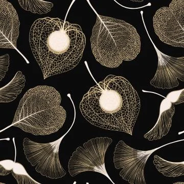 High detail skeleton leaf vector seamless pattern Stock Illustration