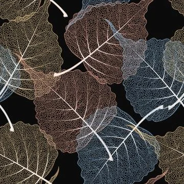 High detail skeleton leaf vector seamless pattern Stock Illustration