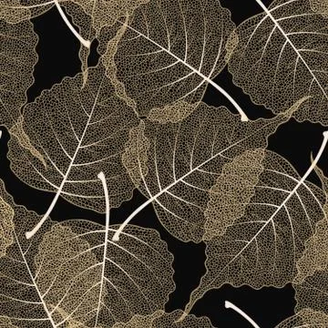 High detail skeleton leaf vector seamless pattern Illustrazione stock