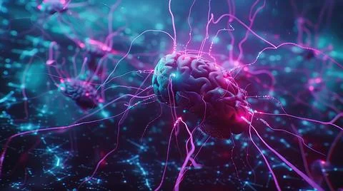 High-Detail Visualization of Brain Neurons Connected to a Digital Interface イラスト素材