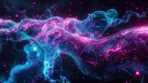 High-Detail Visualization of Brain Neurons Connected to a Digital Interface Stock Illustration