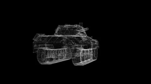 High-Detail Wireframe Tank Rendering with Architectural Precision on Black Vidéo 339053474
