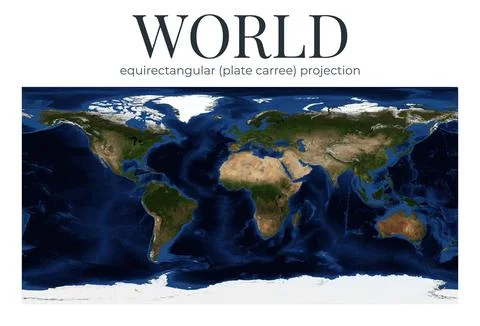 High-detail world map in equirectangular projection. Physical map of Earth... Stock Illustration
