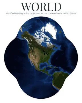 High-detail world map in modified stereographic projection. Focus on the Un.. 스톡 일러스트