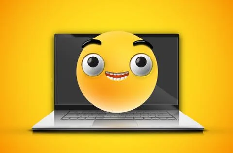 High-detailed emoticon on a notebook screen, vector illustration Stock Illustration
