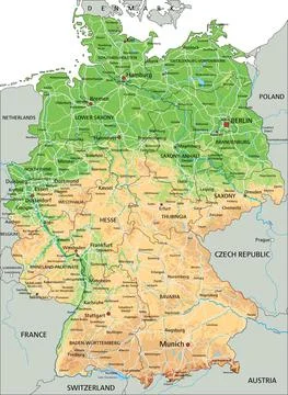 High detailed Germany physical map with labeling. Stock Illustration