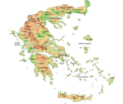 High detailed Greece physical map with labeling. Stock Illustration