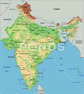 High detailed India physical map with labeling.: Graphic #154356497