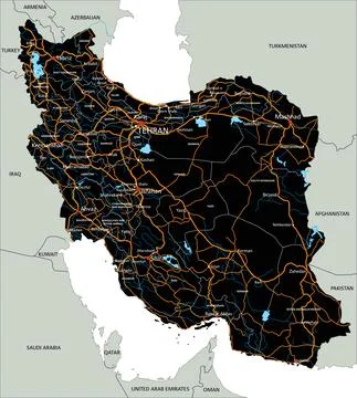 High detailed Iran road map with labeling. Stock Illustration