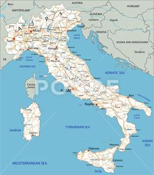 High detailed Italy road map with labeling. Illustration #154396996