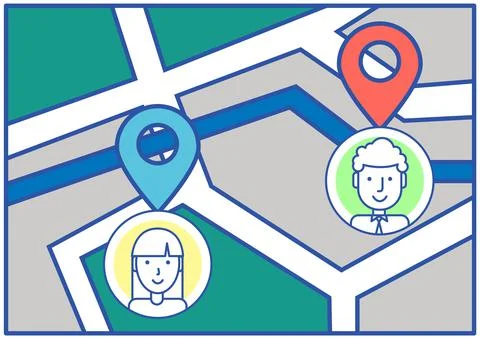 High detailed map with user profile icons. Program for navigation and tracking Illustrazione stock