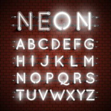 High detailed neon font set, vector illustration Stock Illustration