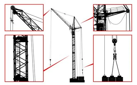 High detailed vector hoisting crane silhouette isolated on transparent Illustrazione stock