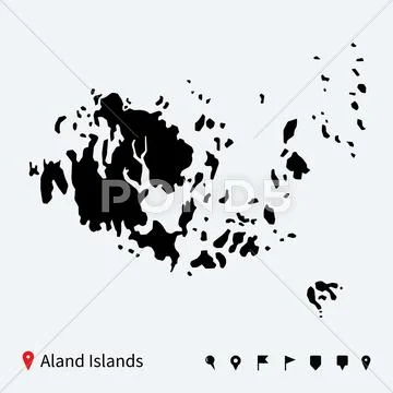 High detailed vector map of Aland Islands with navigation pins ...