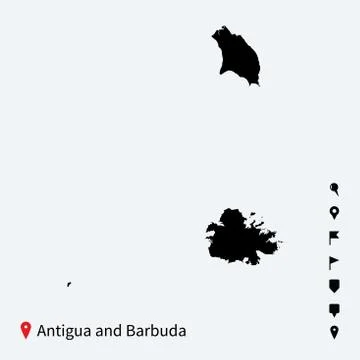 High detailed vector map of Antigua and Barbuda with navigation pins. Stock-Illustration