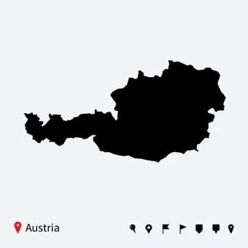 High detailed vector map of Austria with navigation pins. Illustrazione stock