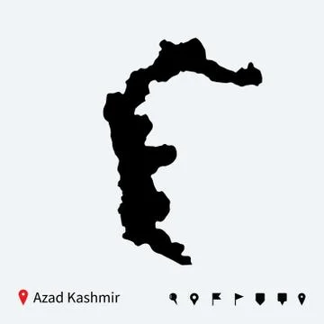 High detailed vector map of Azad Kashmir with navigation pins. Stock Illustration