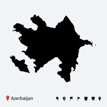 High detailed vector map of Azerbaijan with navigation pins. Stock Illustration