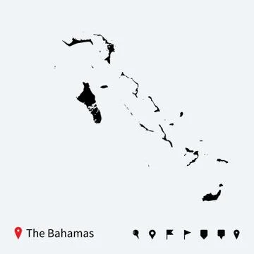 High detailed vector map of Bahamas with navigation pins. 스톡 일러스트