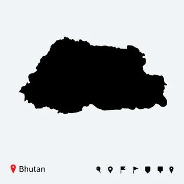 High detailed vector map of Bhutan with navigation pins. Stock-Illustration