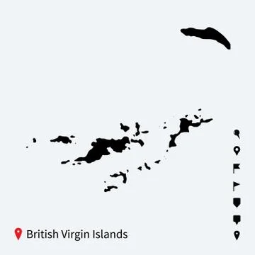 High detailed vector map of British Virgin Islands with pins. Stock Illustration