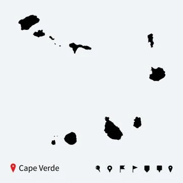 High detailed vector map of Cape Verde with navigation pins. Illustration