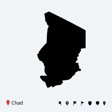 High detailed vector map of Chad with navigation pins. Stock Illustration