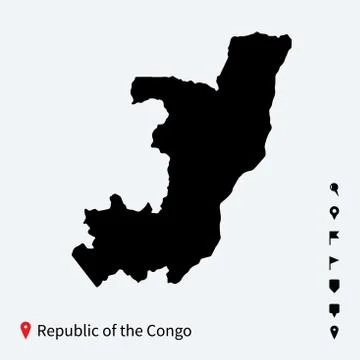 High detailed vector map of  Congo with navigation pins. Stock Illustration